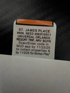 2025 McDonald’s Monopoly St James Place Unredeemed #809 - Bild 1 von 1