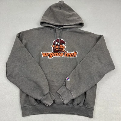 Virginia Tech Hokies Hoodie Men Medium Gray Champion VT Pullover Sweatshirt M - Image 1 of 4