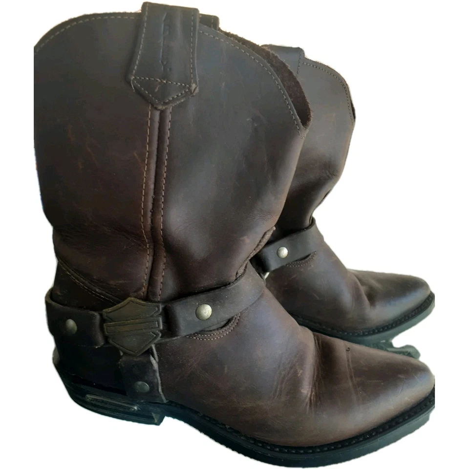 BOTAS WESTERN FEMININAS HARLEY DAVIDSON COURO MARROM TAMANHO 7.5 SEM DANOS VINTAGE - Imagem 1 de 4