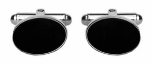 Sterling Silver Onyx Oval Cufflinks - Picture 1 of 3