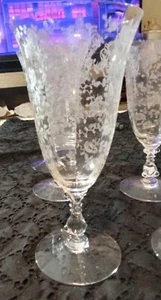 fine ventage crystal clear etched cambridge rose point wine glasses set of six - Picture 1 of 5