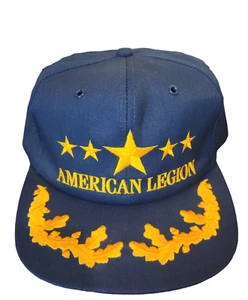 Vintage American Legion Hat K Products Snapback 5 Gold Stars Navy Blue Flat Brim - Picture 1 of 4