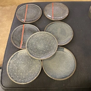 7 Levis x Target Red Stripe Stoneware Appetizer 6-3/4” Plate Set Blue Strauss - Picture 1 of 7