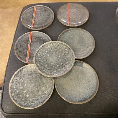 "Juego de 7 platos aperitivos de gres a rayas rojas Levis X Target 6-3/4"" Blue Strauss" Foto 1 de 4