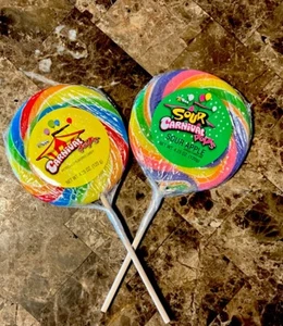 Sour Apple Carnival Pops ~ Spiral Striped Lollipop Sucker Candy ~ Lot of 2 - Picture 1 of 8