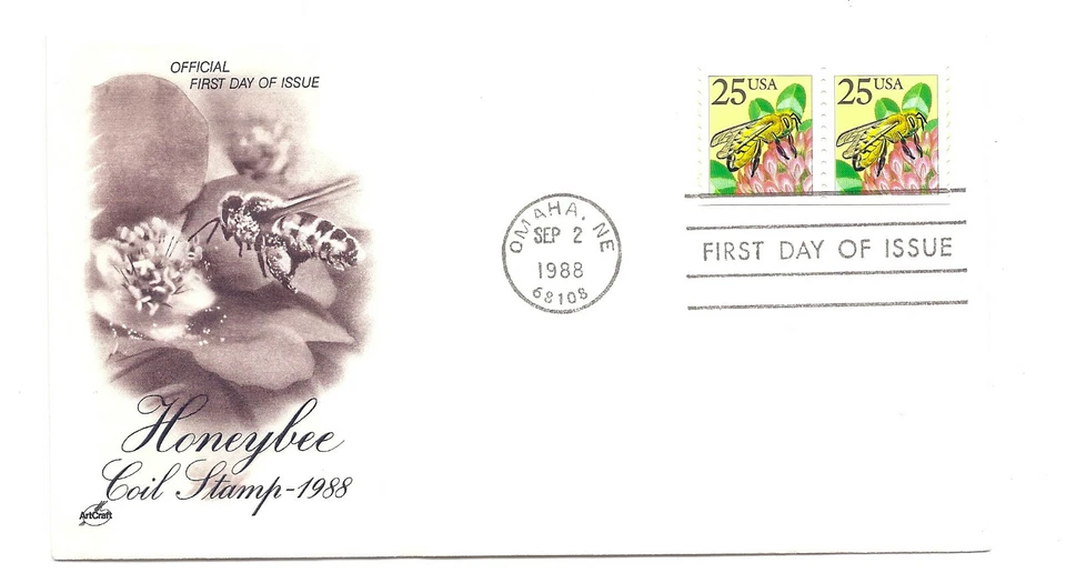 2281 25c Honeybee coil pair, ArtCraft FDC - Image 1 of 1