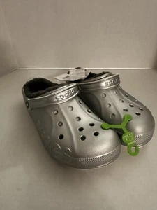 Crocs Baya gefüttert bedruckt Herren Größe 11 Slipper Clog Schuhe silber metallic bequem - Bild 1 von 12