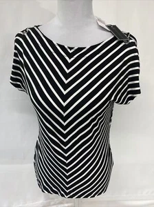 Cable & Gauge Women's XS Black & White Striped Cold Shoulder Stretch Top $48 - Picture 1 of 12