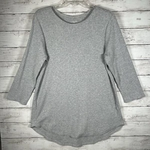 Joan Vass Crew Neck Long Sleeve High Low Tunic Top Pullover Grey Stretch Peru M - Picture 1 of 6