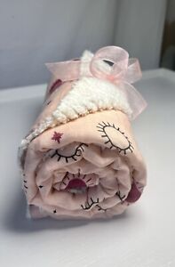 Boho Baby  Girl Blanket Bib Pink Handmade 2-Piece Set Sun Moon Stars Shower Gift