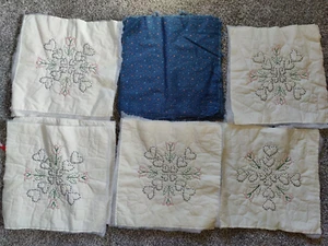 Heart QUILT 9 Blocks Embroidered with backing attached, 26 pieces blue material - Picture 1 of 7