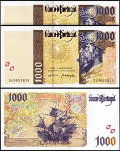 Portugal 1000 Escudos 2000, UNC, 2 Pcs PAIR, Consecutive, P-188d - Picture 1 of 4