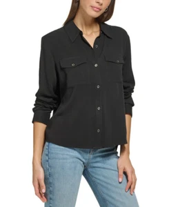 Pantalones de mezclilla para mujer DKNY estampado de estrellas botones delanteros alto-bajo - Imagen 1 de 10