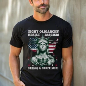 Silenced Liberty Resist Fascism Fight Oligarchy Protest TShirt, Anti DOGE/Musk - Picture 1 of 5