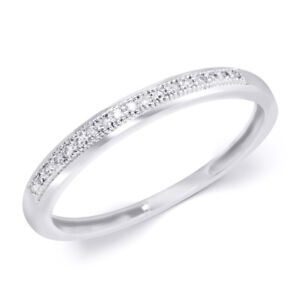 10k White Gold Diamond Stackable Wedding Band Ring 1/20 Carat Womens Size 5-11