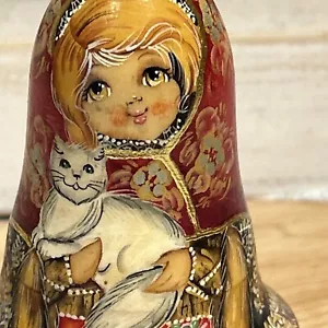 Vintage russische Matroschka handbemalt Glockenspiel Wackelglocke Puppe Roly Poly - Katzen - Bild 1 von 11