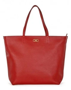 Salvatore Ferragamo Gina Pebbled Leather Satchel Tote Red - Picture 1 of 8