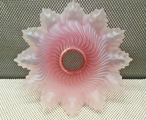 Ancien Abat Jour Verre Rose Dentelé Lustre Suspension Décoration - Picture 1 of 7