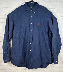 Polo Ralph Lauren Herren Hemd Seide Leinen Button Down Langarm Gr. XL Blau - Bild 1 von 6