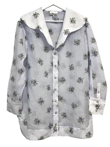 GANNI Shirt Womens 38/6 Lilac Floral Button Down Oversized Collar Long Sleeve - Picture 1 of 14