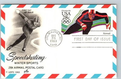 S06-0085, WINTER OLYMPICS 1984, SPEEDSKATING, POSTAL CARD, ARTCRAFT FDC - Image 1 of 2