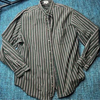 Vintage Guess Striped Button Down Long Sleeve Shirt Forest Green Brown 80s 90s - Image 1 of 4