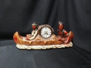 OLD 1950s Native American Indians in Canoe CHALKWARE Clock Decorative Lanshire - Picture 1 of 13