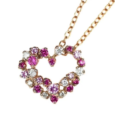 Ponte Vecchio K18PG Ruby Pink Sapphire Diamond Pendant Necklace 0.10CT PS0.07CT  - Image 1 of 3