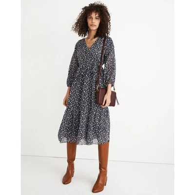 NUEVO Vestido Madewell Midi Cintura Corbata en Cosecha Azul Marino Profundo Vid Talla XS Foto 1 de 4