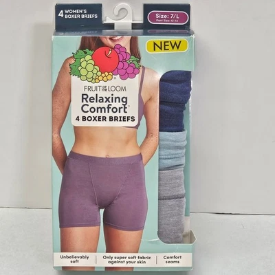 Fruit of the Loom Womens Relaxing Comfort 3 Boxer Briefs 7 L Purple Blue Grey - Image 1 of 4