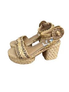 Sandalias de plataforma Sam Edelman Iliana para mujer EE. UU. 8 correa de tobillo de rafia natural oscura - Imagen 1 de 10