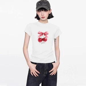 Camiseta para mujer estilo coreano manga corta cuello redondo con estampados de moda - Imagen 1 de 10