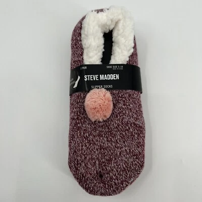 Steve Madden Women's Slipper Sock Maroon Non-Slip Grippers Sherpa-lined 5-10 - Image 1 of 4