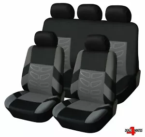 Car Seat Cover Dog Pet Protector Universal Grey Black Fabric Front Rear Full Set - Picture 1 of 4