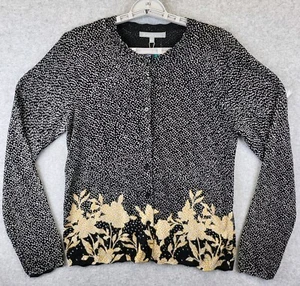 Daniel Rainn Cardigan Womens Medium Black Pointelle Floral Knit Abstract Sweater - Picture 1 of 9