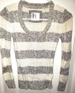 JUSTICE girls SILVER GRAY WHITE STRIPE SWEATER TOP size 16 V NECK SCHOOL WEAR - Picture 1 of 1