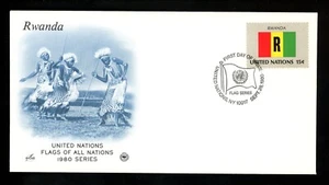 UN United Nations FDC NY #338 PCS Artcraft Cachet Flag Series Rwanda 1980 - Picture 1 of 2