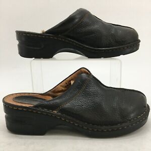 Born Mule Wedge Clogs Womens 9 Black Leather Casual Shoes Split Toe Handcrafted