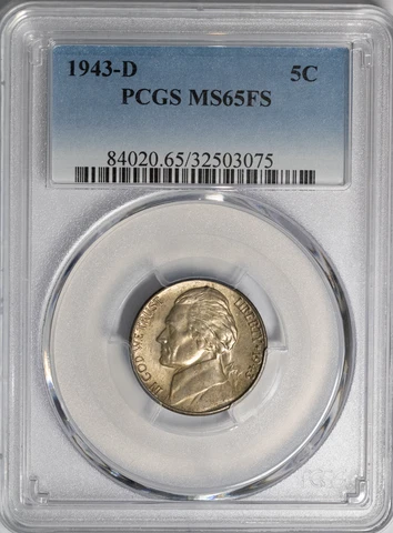 1943-D Jefferson War Nickel PCGS MS65FS Cover