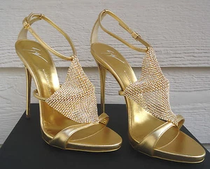 NEU $ 1395 Giuseppe Zanotti 39,5 Coline Metallic Gold Kristall Mekong Strass - Bild 1 von 12