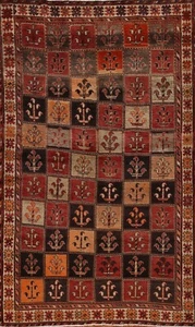 Vegetable Dye Checked Bakhtiari Area Rug 5x9 ft. Handmade Wool Vintage Carpet - Picture 1 of 12