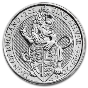 Crown 2018 Great Britain 2 Oz Queen's Beasts The Lion .999 Silver World Coin - Picture 1 of 2