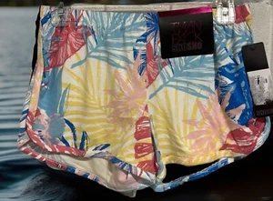 Womens Running Shorts 2 Pair Tropical Floral Black Low Rise Elastic Waist Size L - Picture 1 of 5