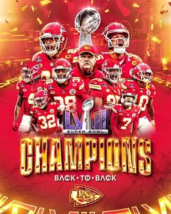 2023 Kansas City Chiefs Super Bowl 58 LVIII Champions Back To Back 8x10 foto - Foto 1 di 1