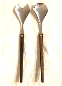 Utensilios para servir ensaladas de acero inoxidable MCM vintage mango de madera de Alemania - Imagen 1 de 6