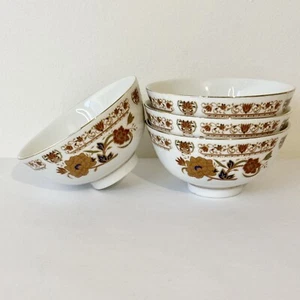 Vintage Royal Tatung Porcelain Asian Rice Bowls 4.5in Saucers Floral Brown Blue - Picture 1 of 4