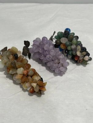 Juego de racimos de uva de piedra pulida Mid-Century de hojas de color plata y bronce Foto 1 de 4