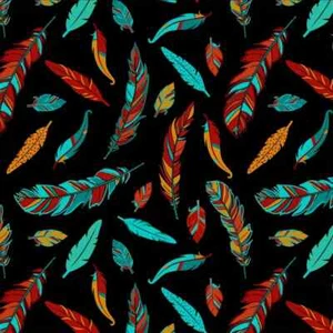 NEW - Colorful Feathers on Black Background (36"x44"), 1 Yard 100% Cotton Fabric - Picture 1 of 3