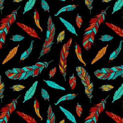 NEW - Colorful Feathers on Black Background (36"x44"), 1 Yard 100% Cotton Fabric - Image 1 of 3
