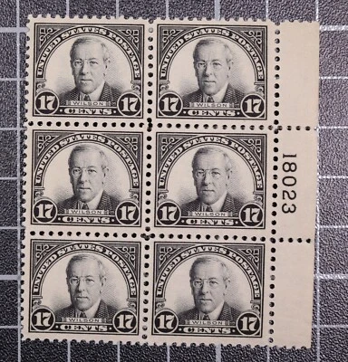 Scott 623 17 Cents Wilson Plate Block Of 6 MNH Right #18032 SCV $325.00 - Image 1 of 2